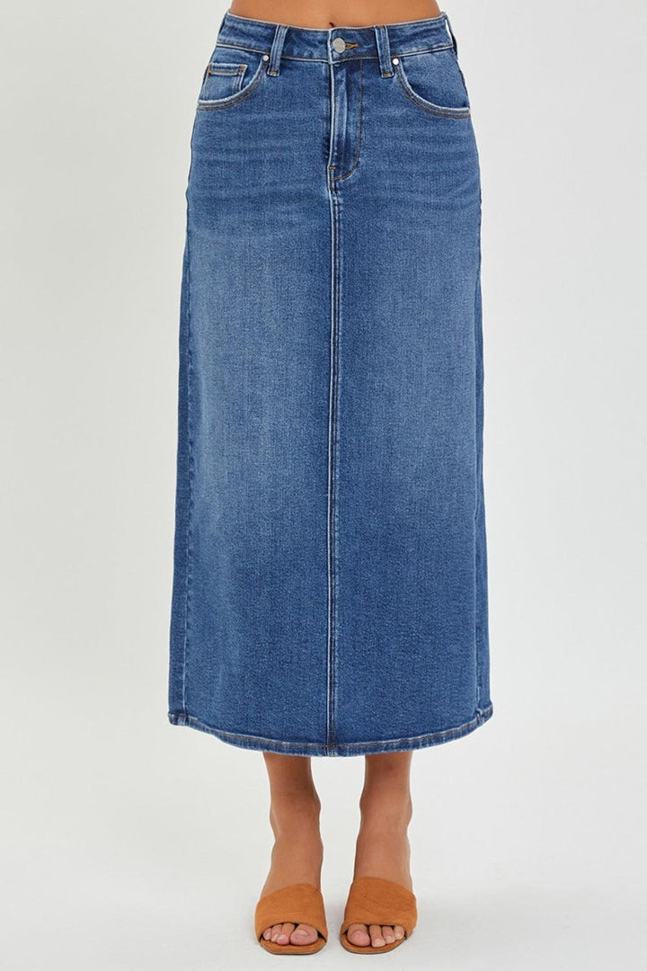 RISEN High Rise Back Slit Denim Skirt Skirts