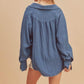 Aemi + Co Raw Hem Button Down Raglan Sleeve Shirt Shirts