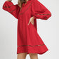 Umgee Textured Babydoll Dress with Leopard Trim