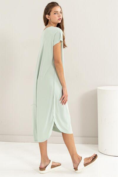 HYFVE Short Sleeve High-Low Slit Midi Dress Mid Dresses