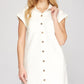 She + Sky Full Size Folded Cuff Button Down Washed Twill Shirt Dress Plus Size Ivory