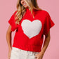 Red BiBi Rib Banded Heart Pattern Valentines Sweater with flutter sleeves