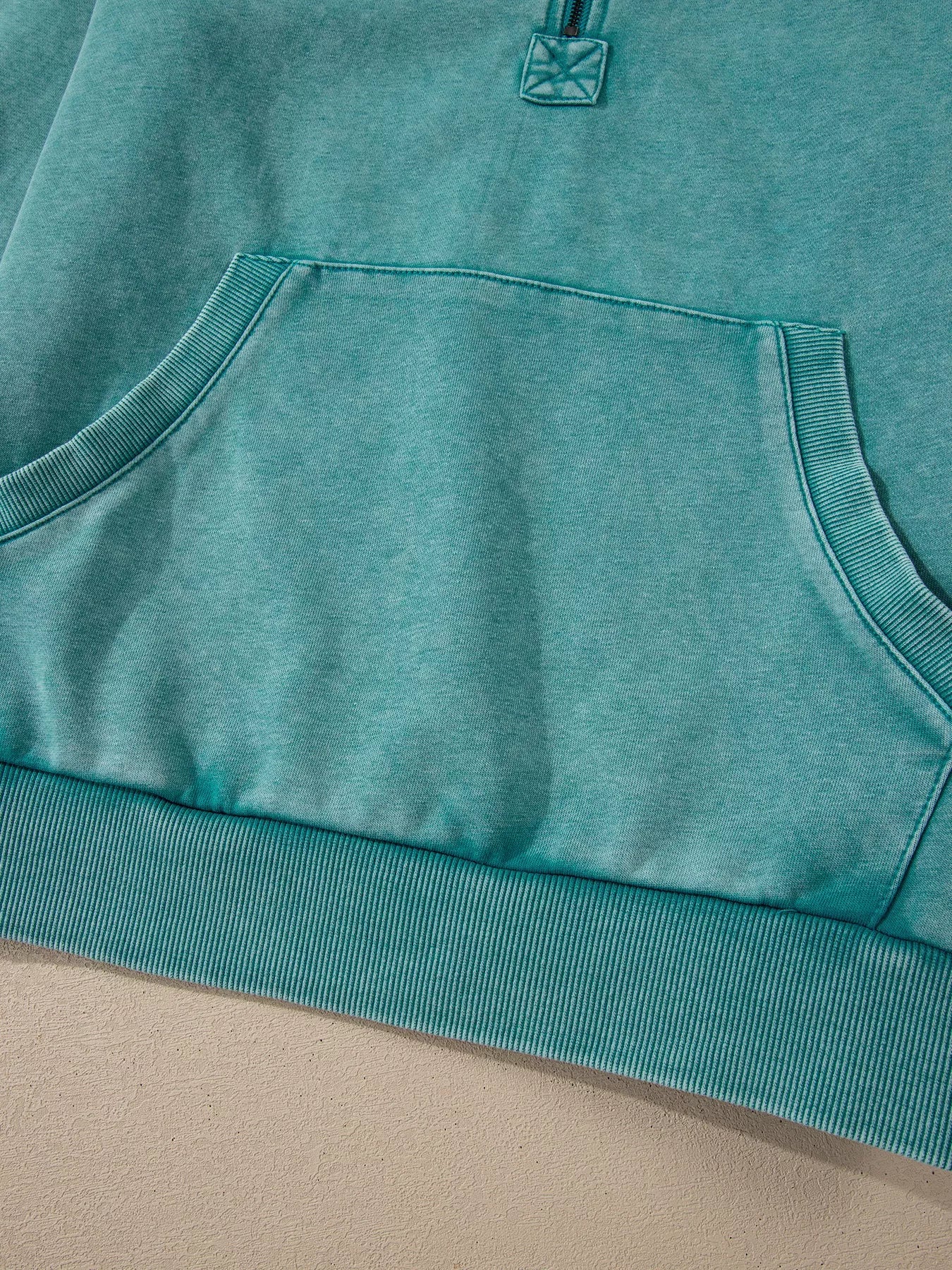 Teal mineral wash women’s half-zip kangaroo pocket baggy hoodie