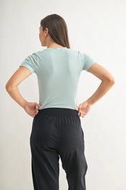 MONO B Essential Micro-ribbed Cropped Athleisure Tee | Daverri Fashions