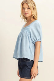 HYFVE Crochet Detail Puff Sleeve Peasant Top | Tops Daverri Fashions