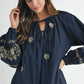 MABLE Embroidered Long Sleeve Peasant Mini Dress Mini Dresses