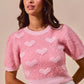 SO ME pink fuzzy heart-motif cropped sweater