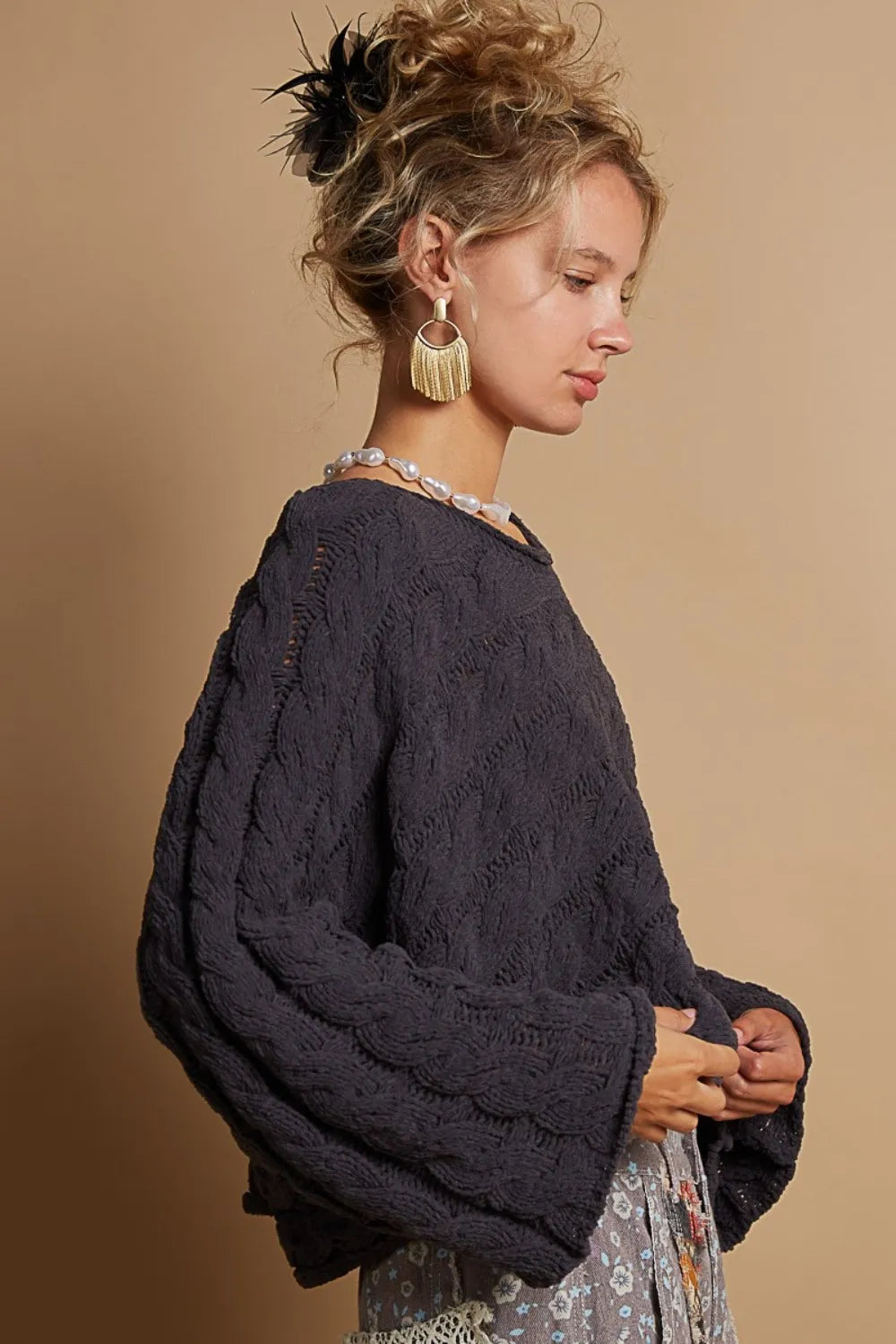 POL Round Neck Cable Knit Cropped Sweater | Sweaters Daverri Fashions