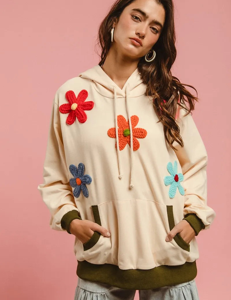OATMEAL S BiBi Patched Hoodie Top | Tops Daverri Fashions