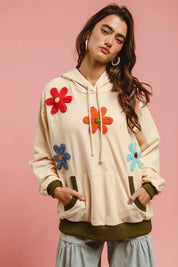 OATMEAL S BiBi Patched Hoodie Top | Tops Daverri Fashions