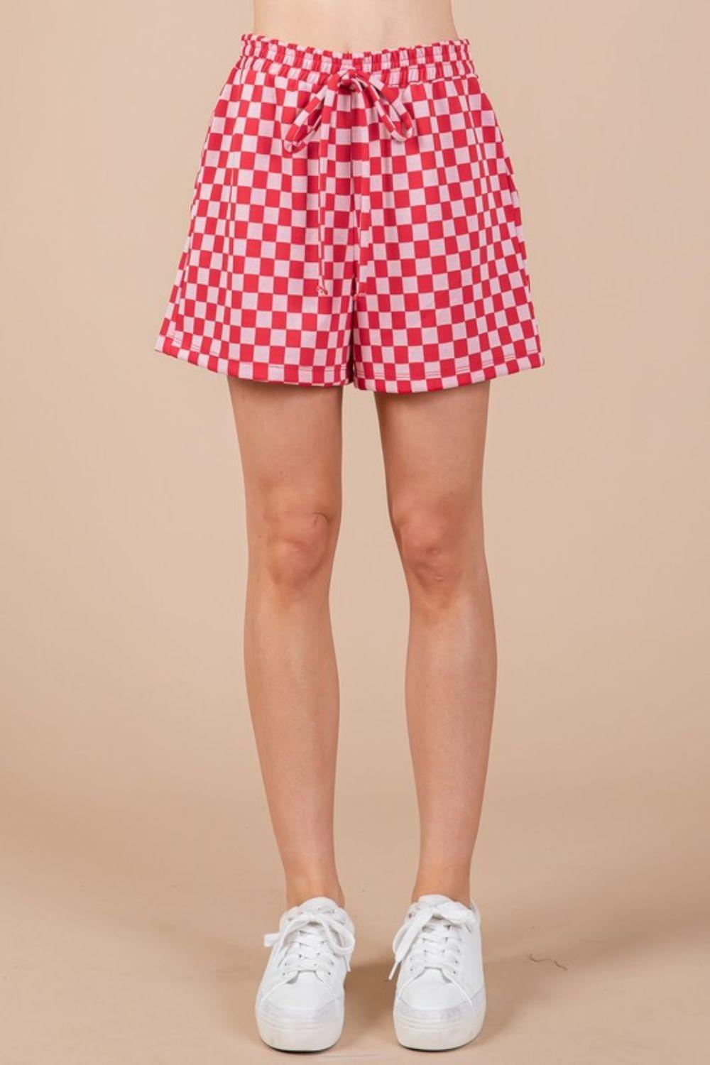 Ces Femme Checkered Round Neck Top and Shorts Set Outfit Sets