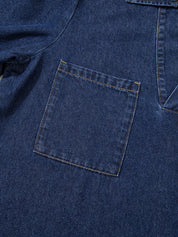 V Neck Collared Single Chest Pocket Long Sleeve Denim Dress | Mini Dresses Daverri Fashions