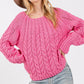 SAGE + FIG Cable-Knit Long Sleeve Sweater Pink Deep Pink Sweaters