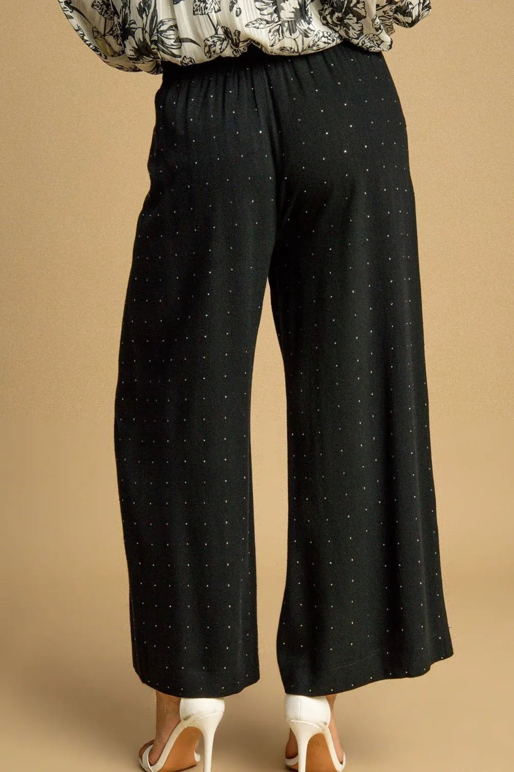 Umgee high-waisted plus size linen pants with white polka dots
