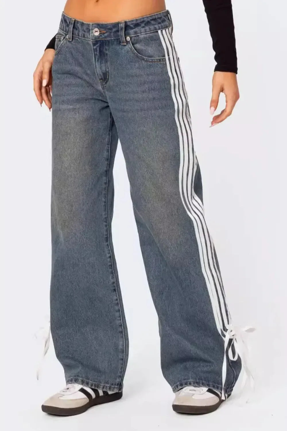 Side Striped Loose Fit Jeans - DAVERRI FASHIONS