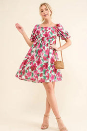 Fuchsia And The Why Smocked Floral Ruffle Short Sleeve Mini Dress | Mini Dresses Daverri Fashions