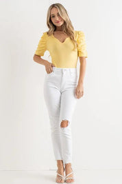 And The Why Shirring Puff Sleeve Bodysuit | Bodysuits Daverri Fashions