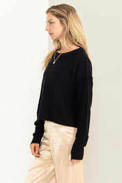 Cropped Hem Exposed Seam Sweater Tops