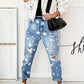 Star Print Distressed High Waist Boyfriend Jeans - DAVERRI FASHIONS