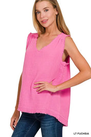 Zenana Double Gauze Raw Edge V-Neck Tank | Daverri Fashions