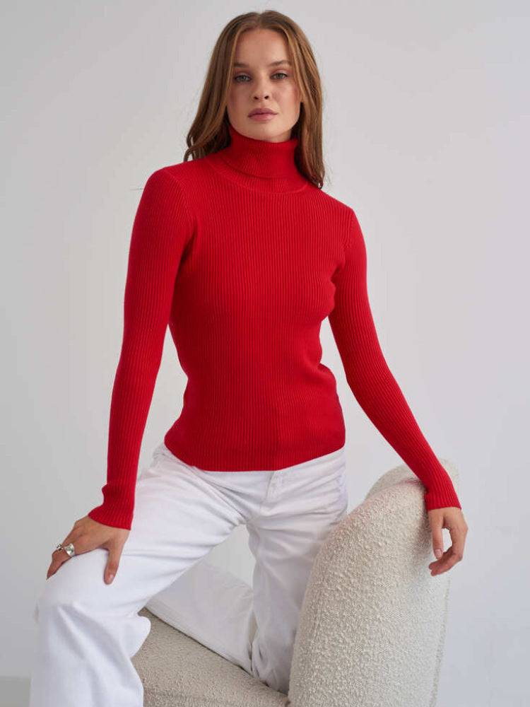 Red Free Size Women's Knit Turtleneck Pullover | Sweaters Daverri Fashions