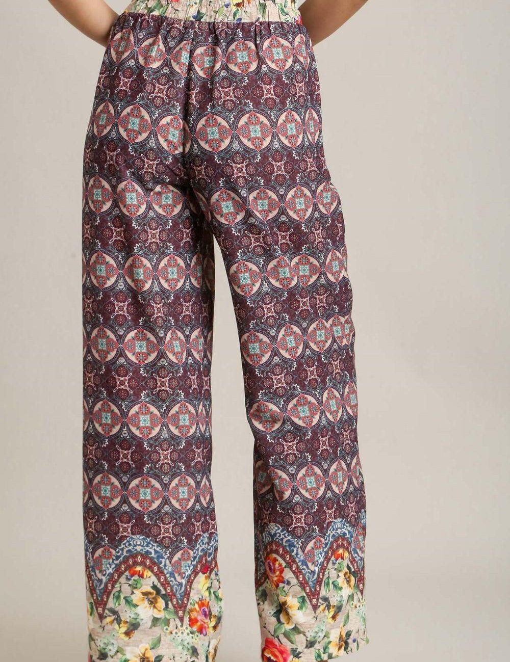 Umgee Full Size Mixed Print Elastic Waistband Pants Plus Size | Pants Daverri Fashions