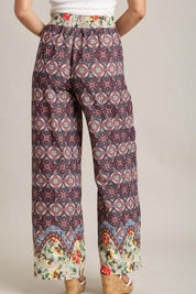 Umgee Full Size Mixed Print Elastic Waistband Pants Plus Size | Pants Daverri Fashions