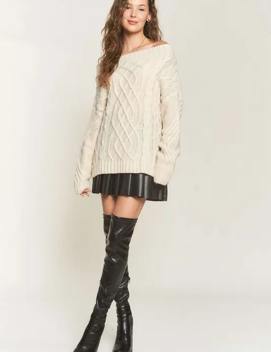 ADORA Cable Knit Off Shoulder Sweater | Sweaters Daverri Fashions
