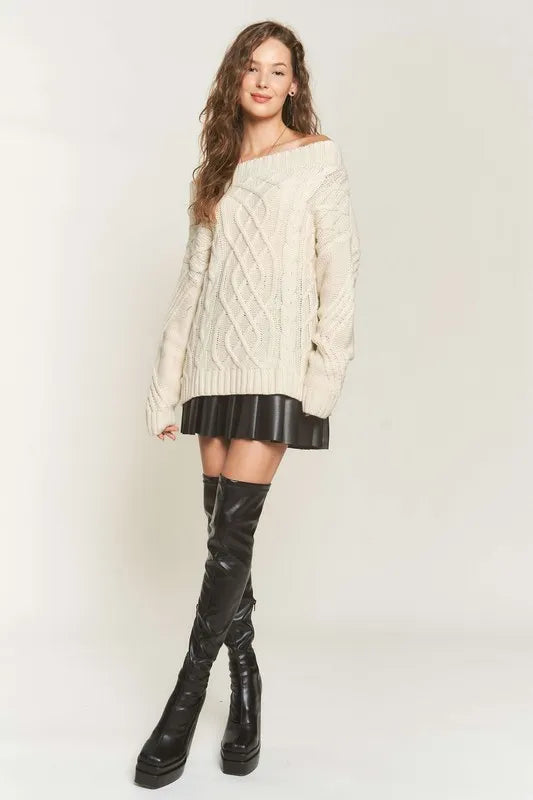 ADORA Cable Knit Off Shoulder Sweater Sweaters