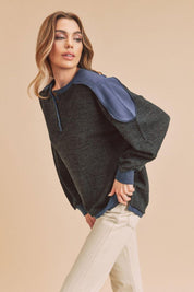 Aemi + Co Side Slit Button Detail Contrast Shoulder Sweatshirt | Sweatshirts Daverri Fashions