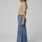 Tiered wide leg washed pants in blue denim maxi skirt style