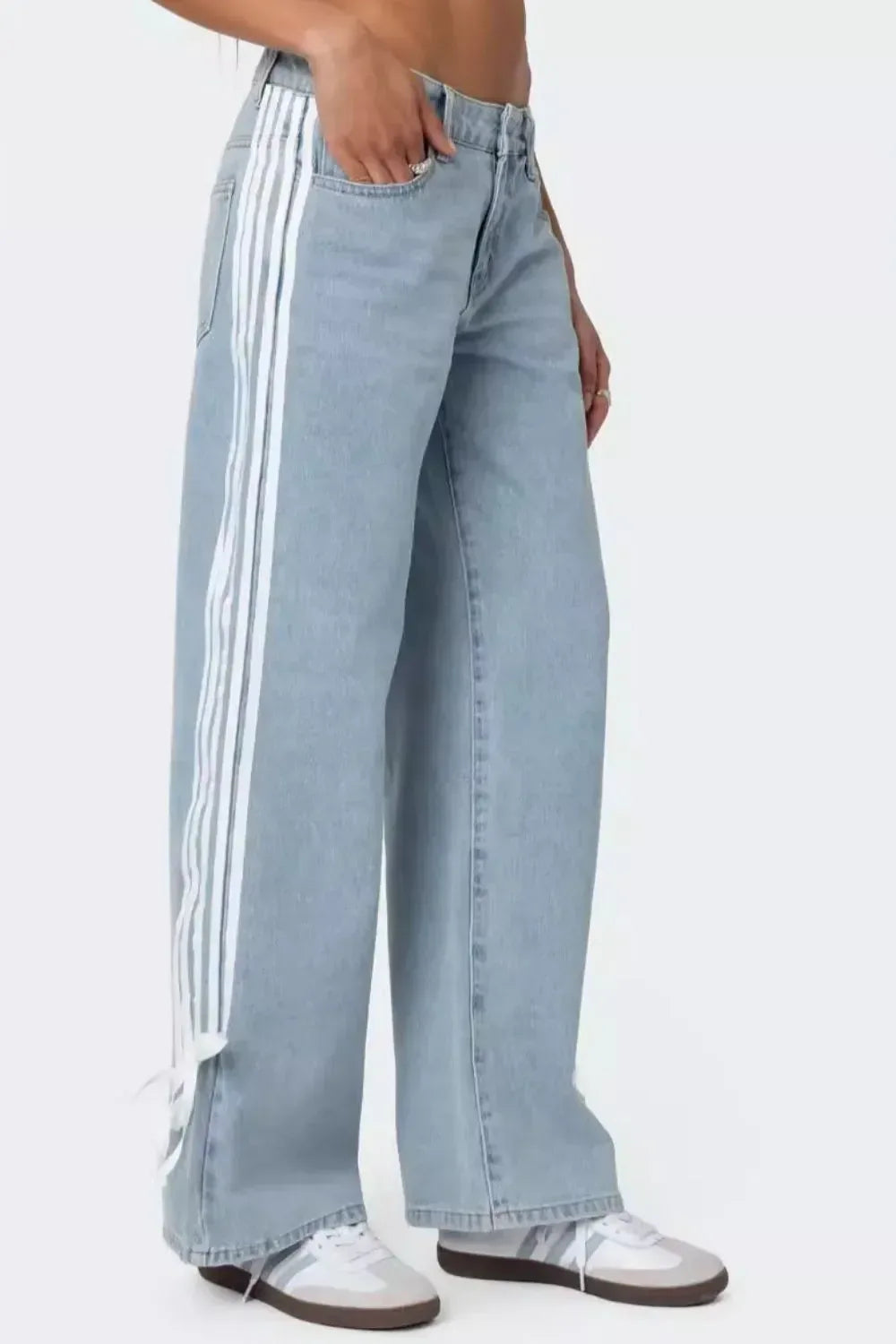 Side Striped Loose Fit Jeans - DAVERRI FASHIONS