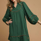 Umgee Textured Babydoll Dress with Leopard Trim PALM GREEN