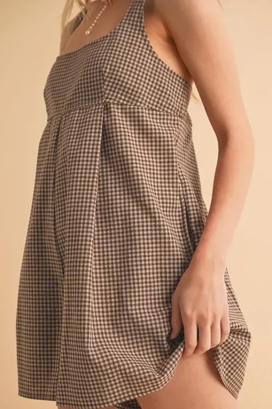 Aemi+Co Plaid Square Neck Romper - DAVERRI FASHIONS