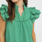 Umgee Flutter Sleeve Tiered Dress in emerald green with ruffles and scallop neckline