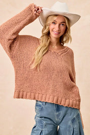 BiBi Chunky Knit Sweater with Flower Detail Sleeves | Sweaters Daverri Fashions