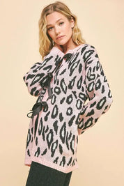 Davi & Dani Leopard Ribbon Tie Front Loose Fit Cardigan | Cardigans Daverri Fashions