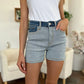 Judy Blue full size color block high-waisted light blue denim shorts