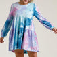 Tie Dye Round Neck Long Sleeve Babydoll Tiered Dress Babydoll Dresses