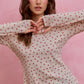 SO ME Ditsy Heart All Over Slub Rib Knit Valentine Top in cream with red hearts
