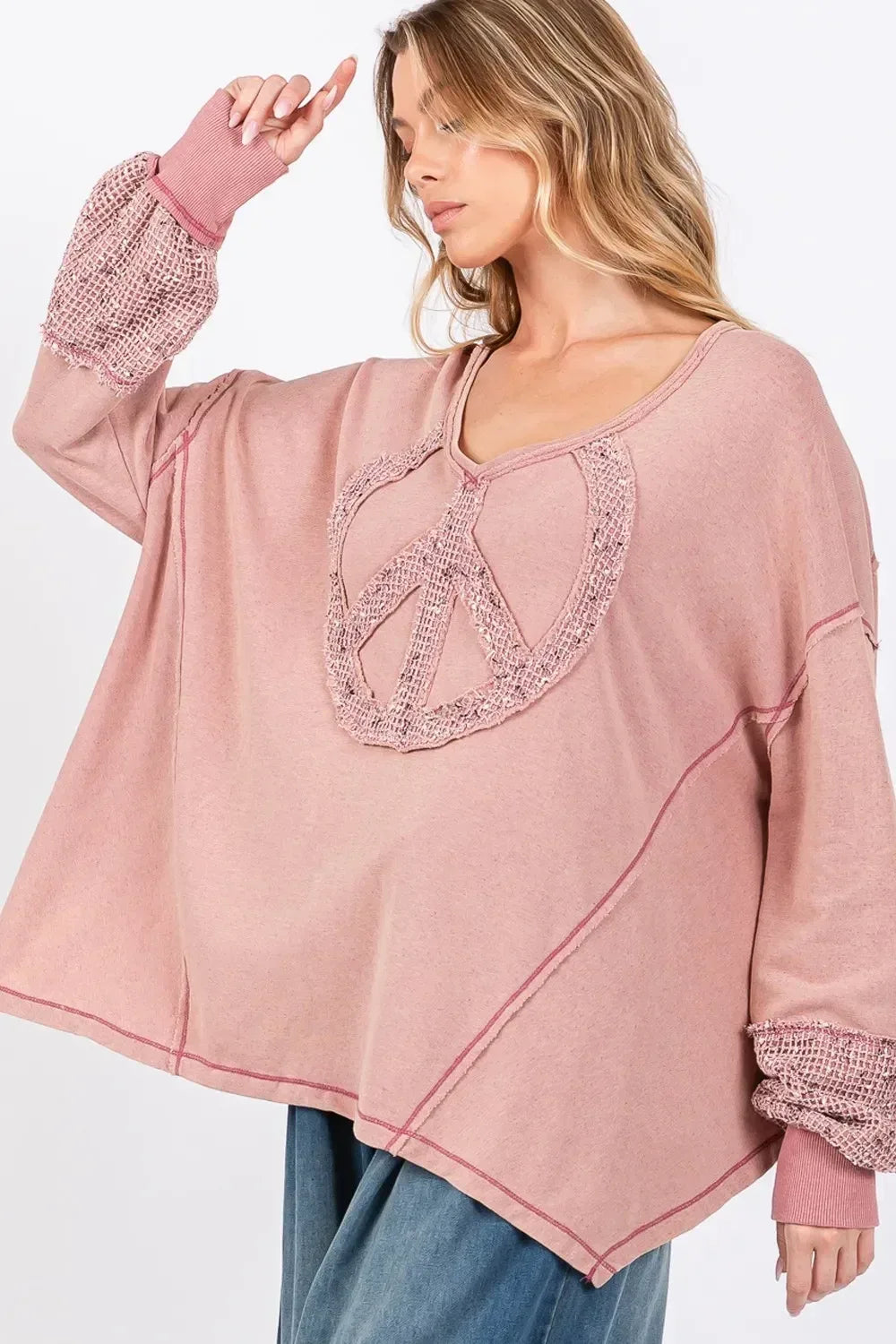 SAGE + FIG Peace Sign Mineral Wash Terry Top - DAVERRI FASHIONS