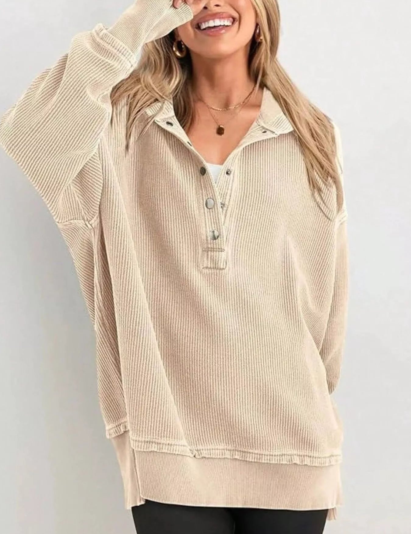 Half Snap Long Sleeve Hoodie | Hoodies Daverri Fashions