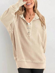 Half Snap Long Sleeve Hoodie | Hoodies Daverri Fashions