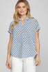 She + Sky Full Size Printed Johnny Collar Short Sleeve Blouse Plus Size Royal Blue XL Blouses