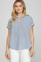 She + Sky Full Size Printed Johnny Collar Short Sleeve Blouse Plus Size - DAVERRI FASHIONS