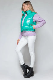 Snobbish Zip Up Turtleneck Shiny Quilted Vest | Vest Jackets Daverri Fashions