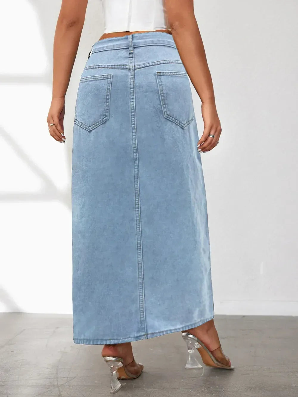 High Rise Slit Denim Skirt - DAVERRI FASHIONS