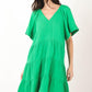 VERY J Texture V-Neck Ruffled Tiered Dress Green S