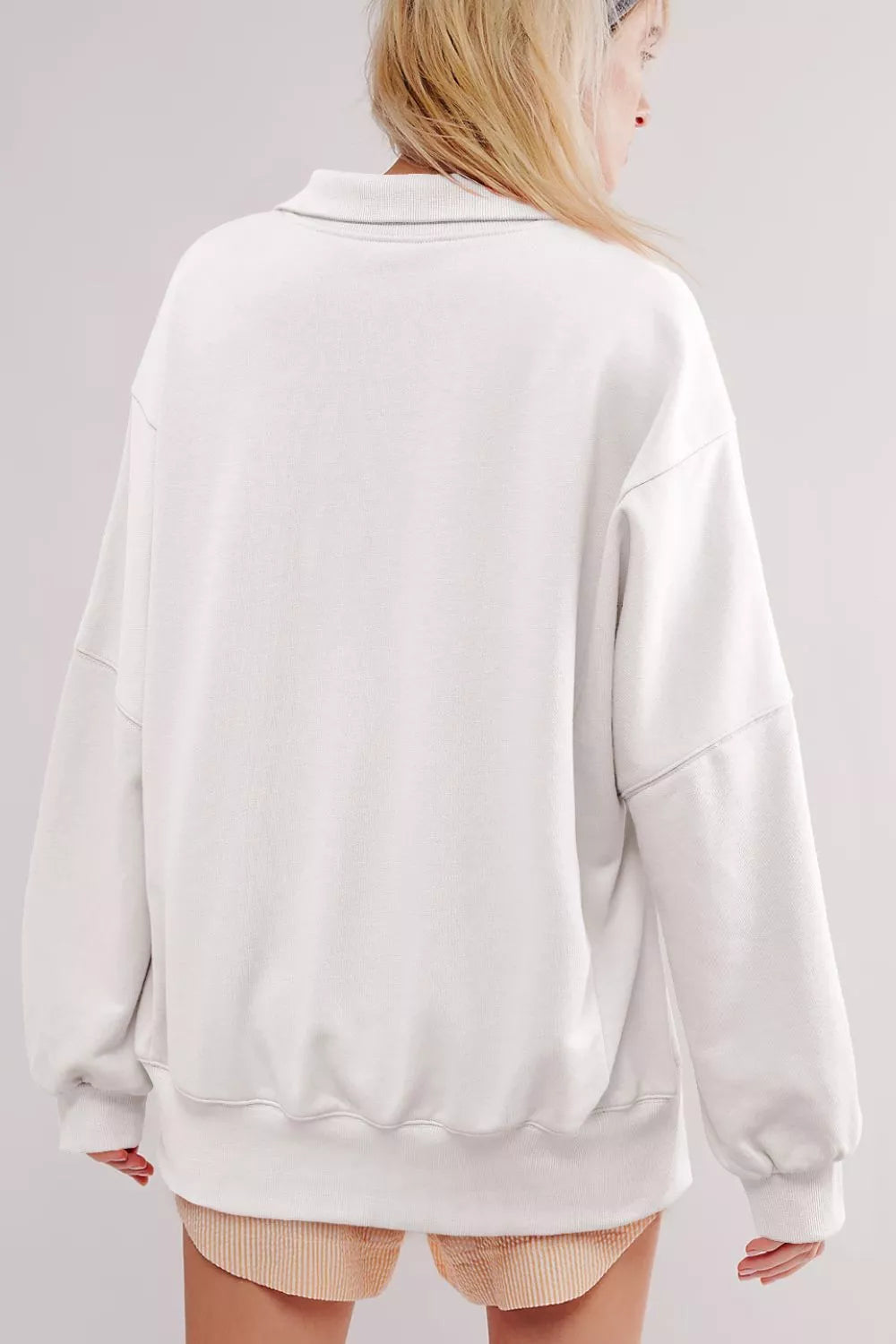 Buttoned Collared Raw Detail High Low Baggy Sweatshirt with Slits | Sweatshirts Daverri Fashions