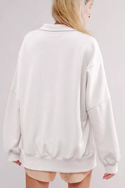 Buttoned Collared Raw Detail High Low Baggy Sweatshirt with Slits | Sweatshirts Daverri Fashions